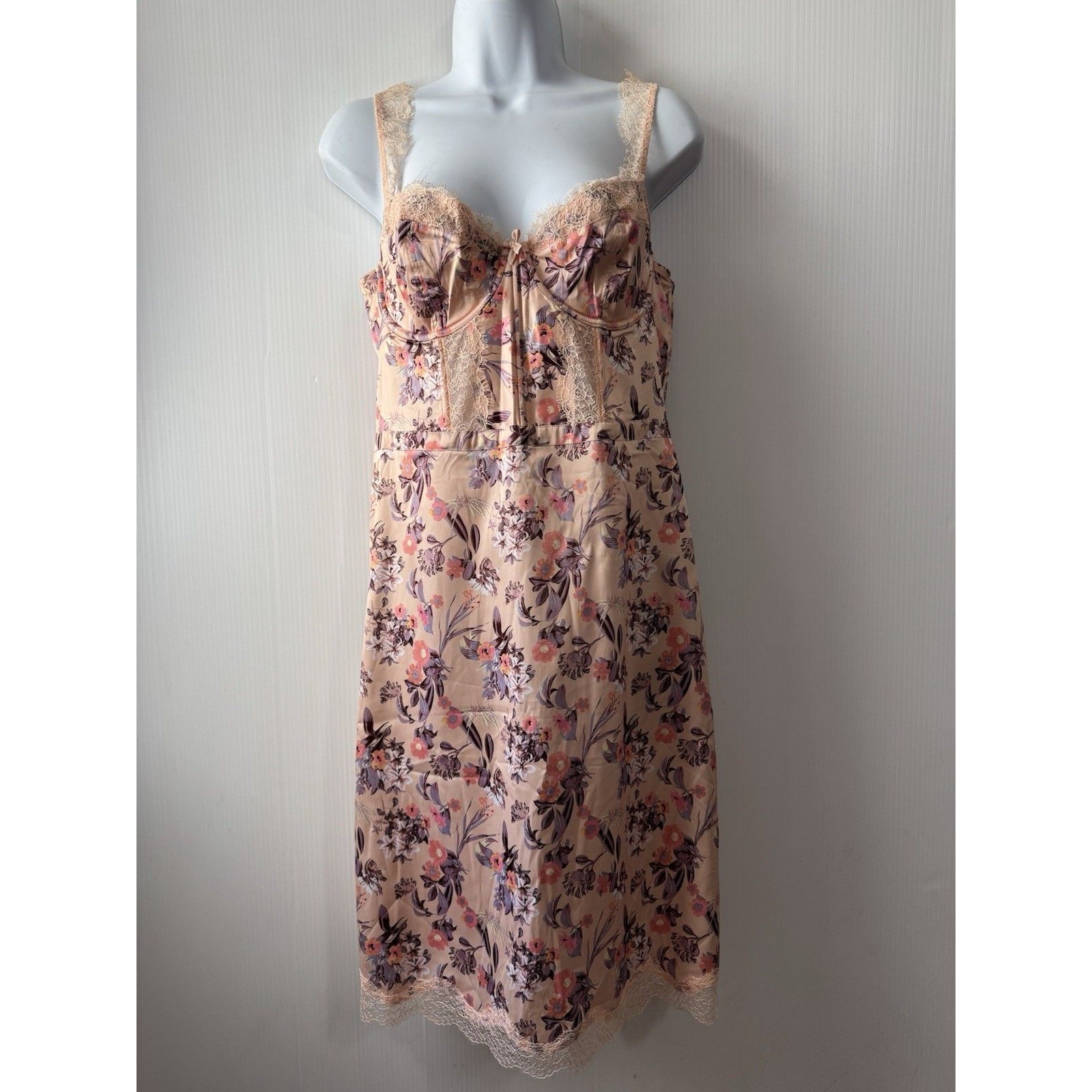 New Victoria's Secret Wicked Satin Floral Lace Slip Dress L Balconette Lingerie